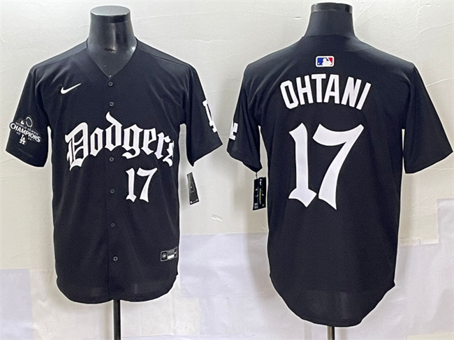 Men's Black Los Angeles Dodgers #17 Shohei Ohtani 2025 LA Gothic Style With 2024 World Series Champions Patch Vapor Premier Limited Stitched Baseball Jersey